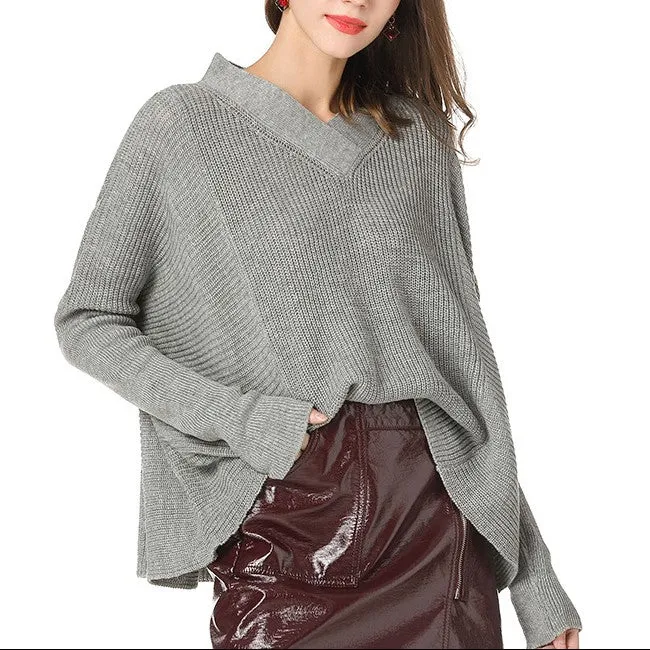 Fashion Loose V- neck Knitting Sweaters