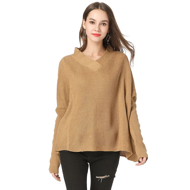 Fashion Loose V- neck Knitting Sweaters