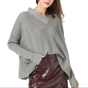 Fashion Loose V- neck Knitting Sweaters