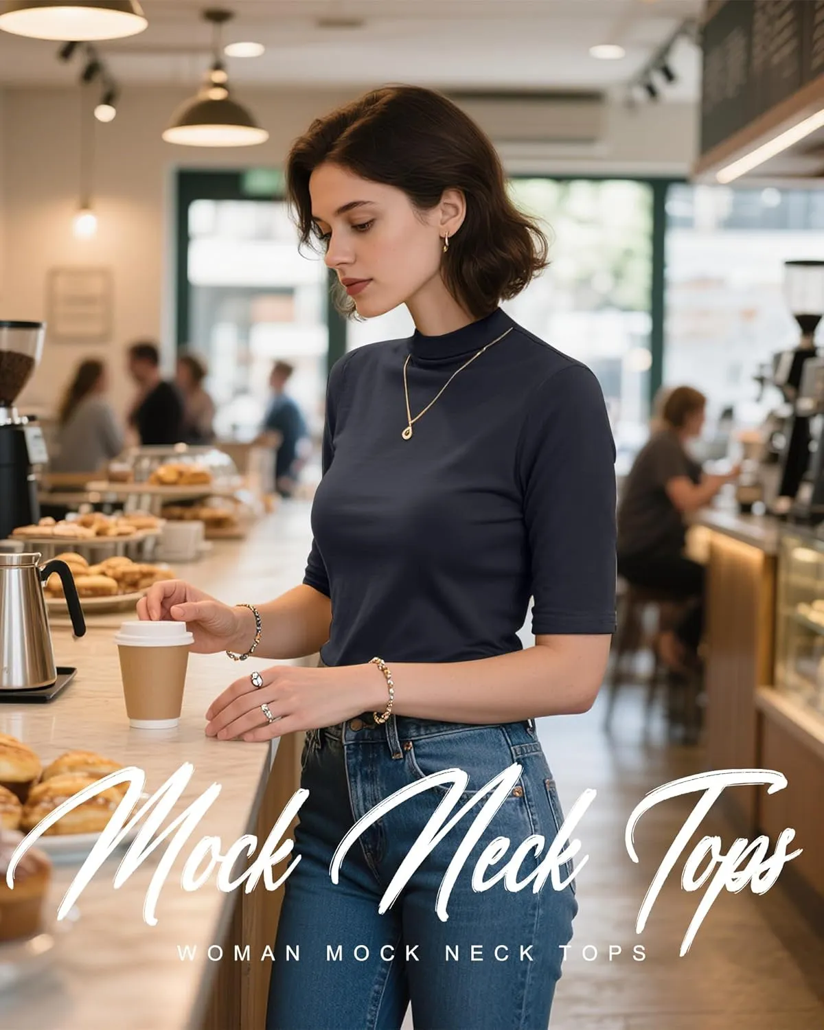 Ficerd 2 Pack Women's Mock Turtleneck T Shirts, Half Sleeve Business Casual Tunic Tops Slim Fit Summer Basic Dressy Tee Shirt