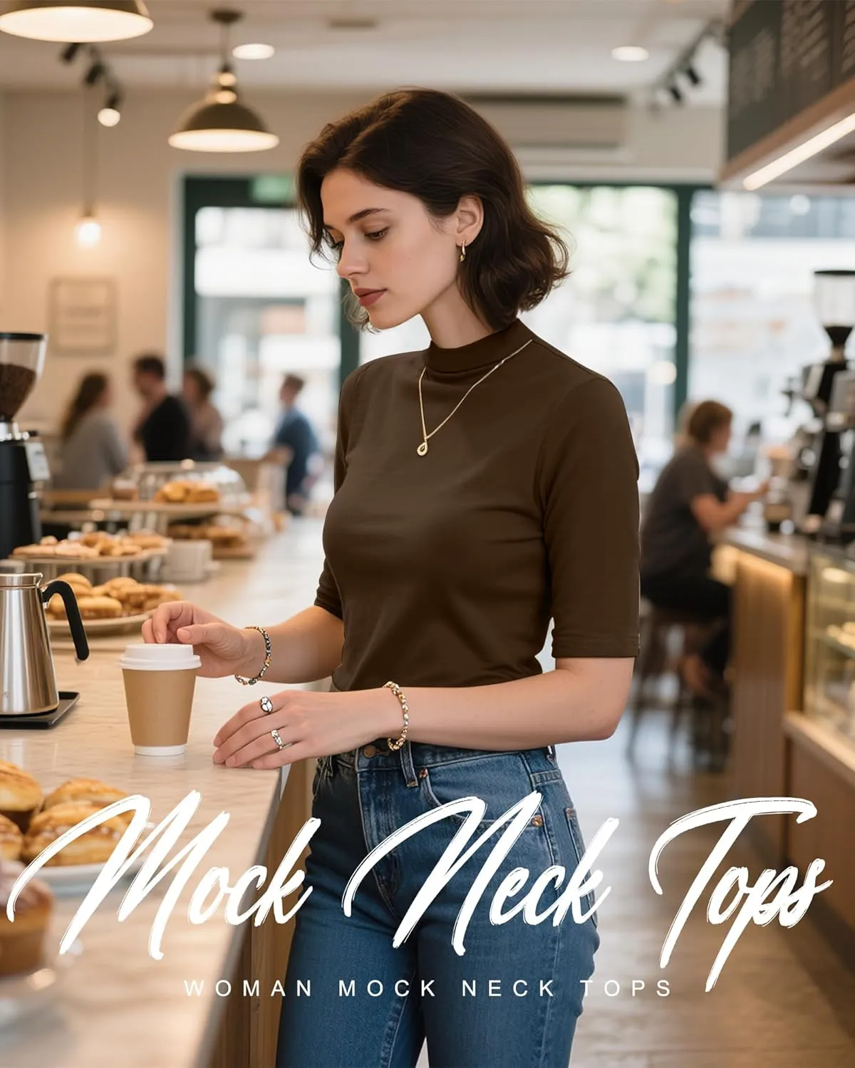 Ficerd 2 Pack Women's Mock Turtleneck T Shirts, Half Sleeve Business Casual Tunic Tops Slim Fit Summer Basic Dressy Tee Shirt