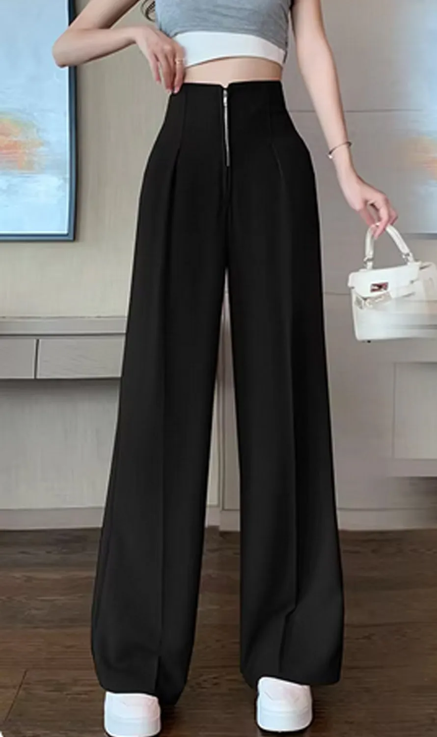 Flytonn-cute winter outfits casual winter outfits christmas outfit party look inspos High Waist Zipper Loose Office Pants