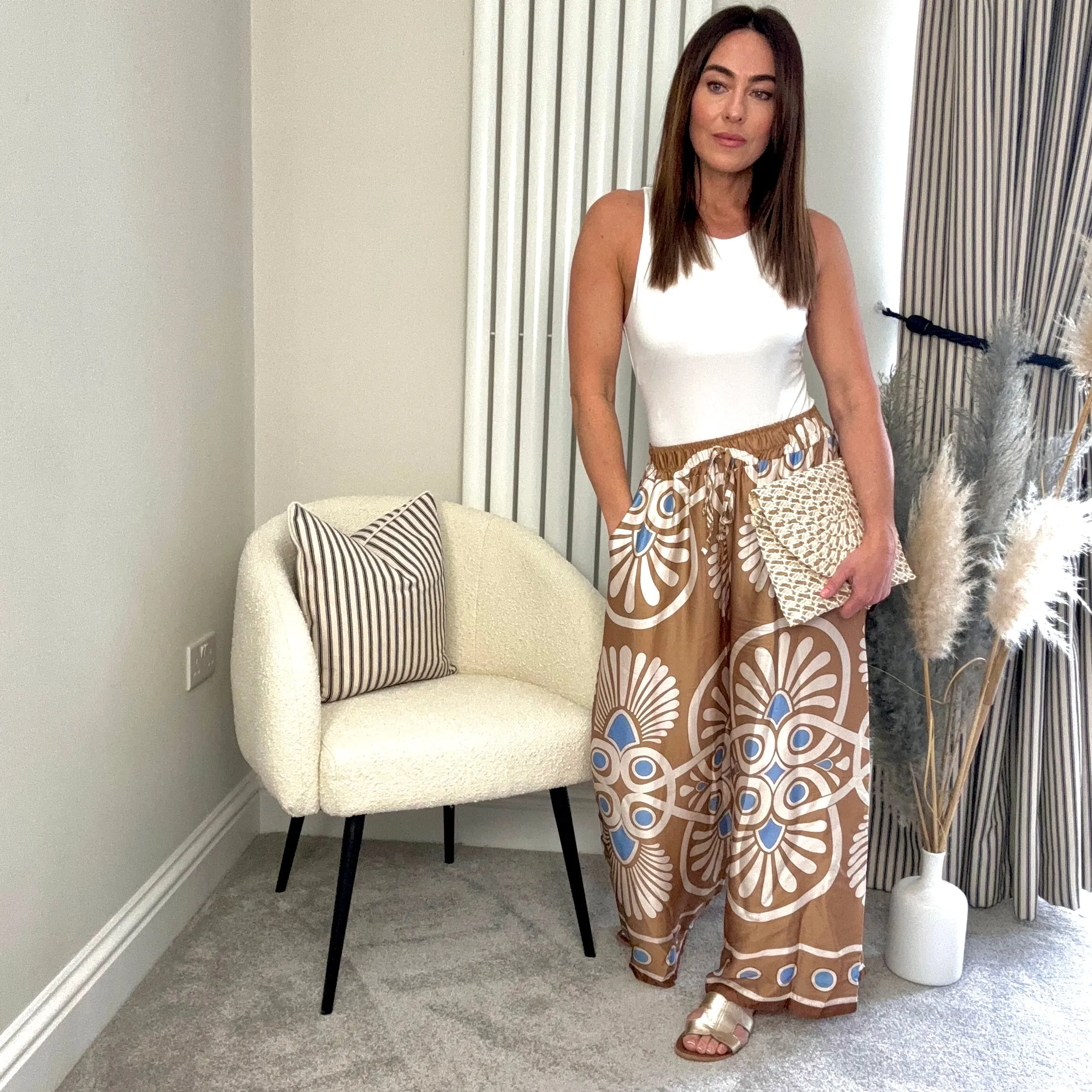 GOLDEN BEIGE SILK MIX TROUSERS