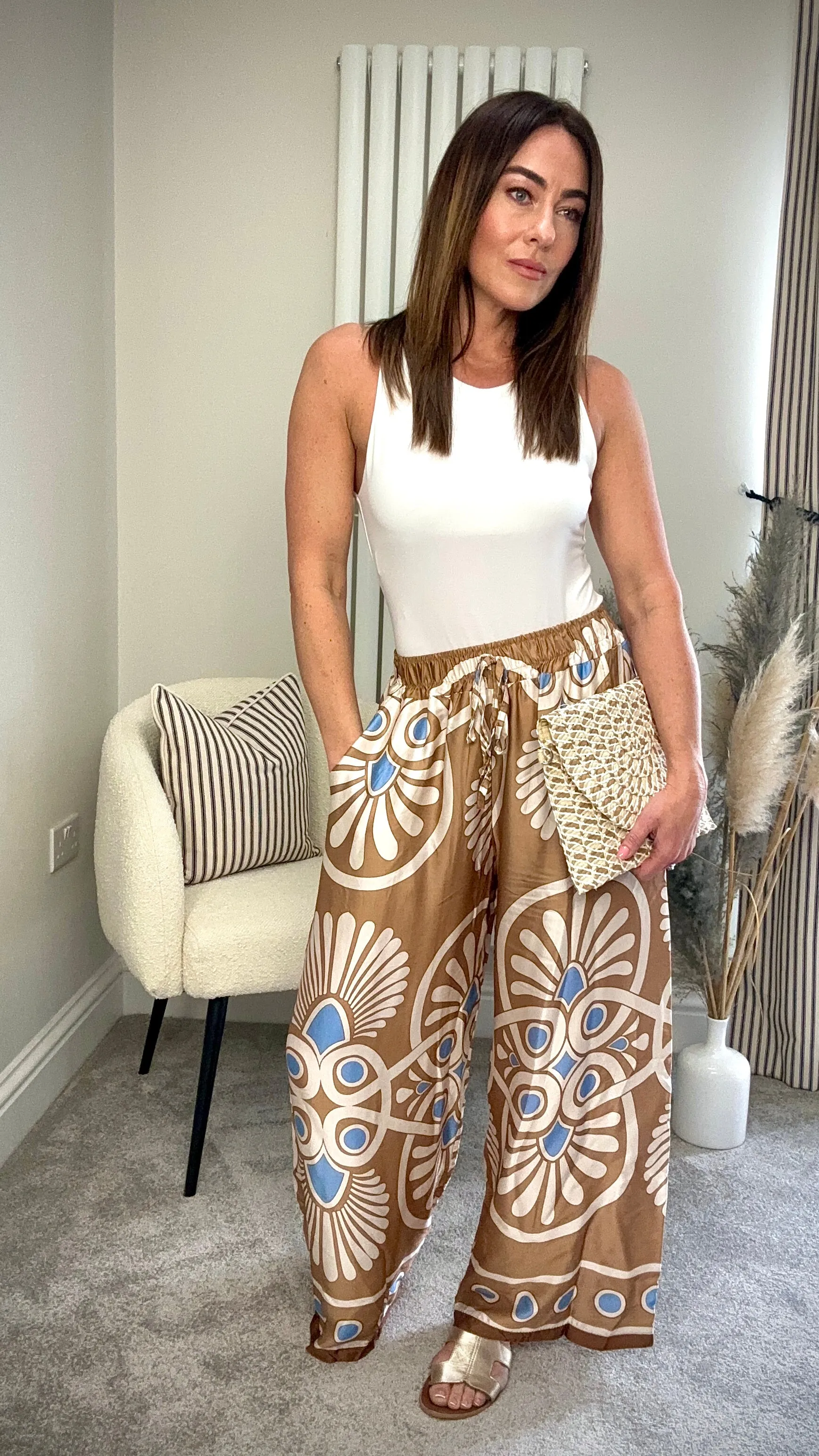 GOLDEN BEIGE SILK MIX TROUSERS