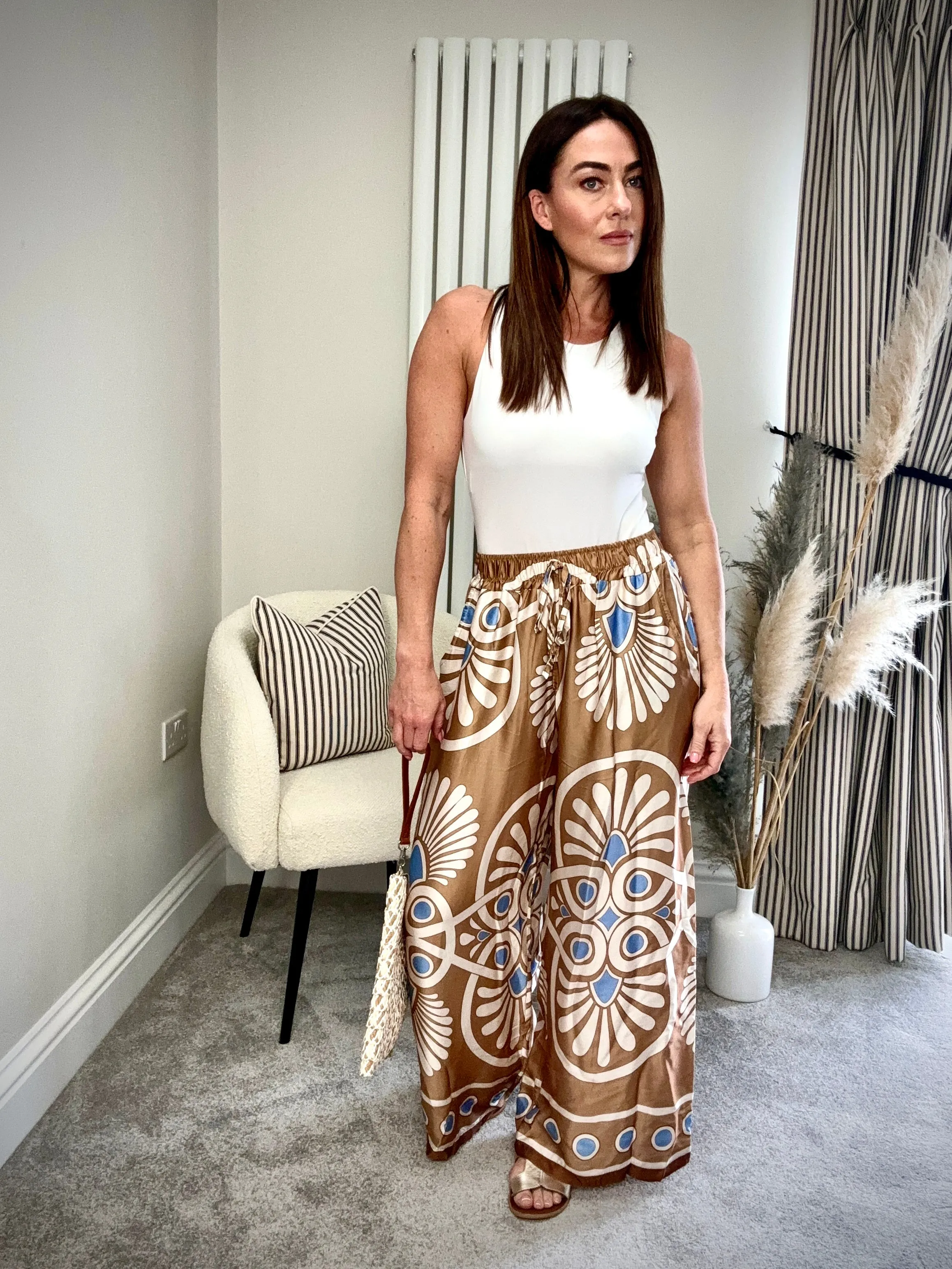 GOLDEN BEIGE SILK MIX TROUSERS