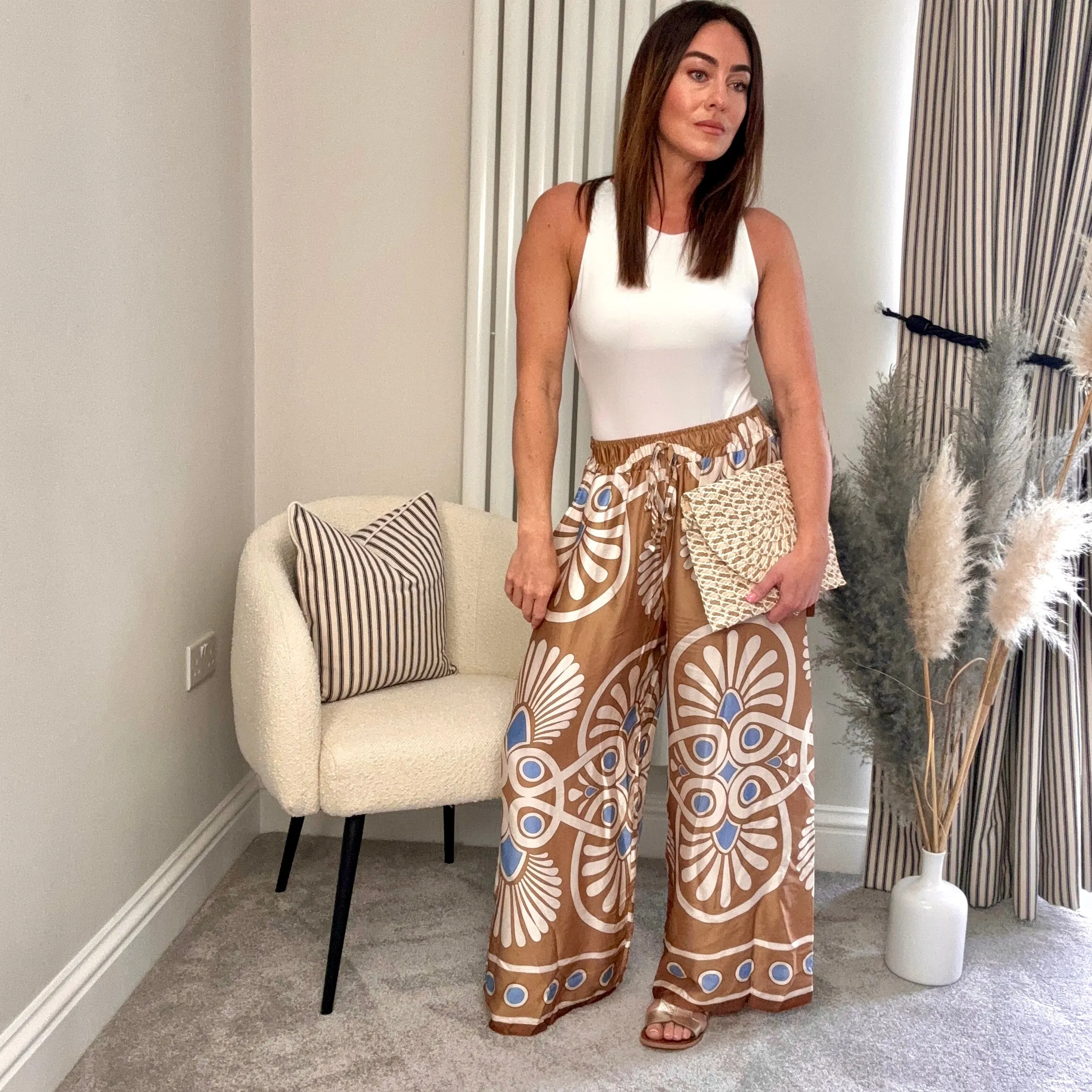 GOLDEN BEIGE SILK MIX TROUSERS