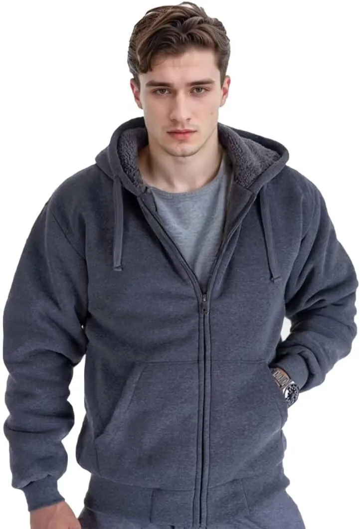 Heavyweight Sherpa Mens Zip Up Hoodie Thick Fleece Full-Zip Winter Hooded Jacket Fashion Pullover Sweatshirt