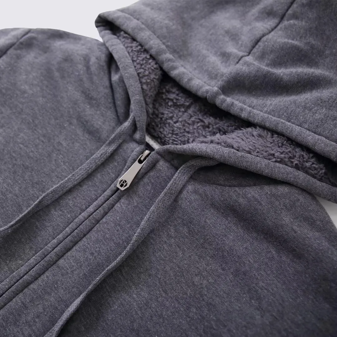Heavyweight Sherpa Mens Zip Up Hoodie Thick Fleece Full-Zip Winter Hooded Jacket Fashion Pullover Sweatshirt