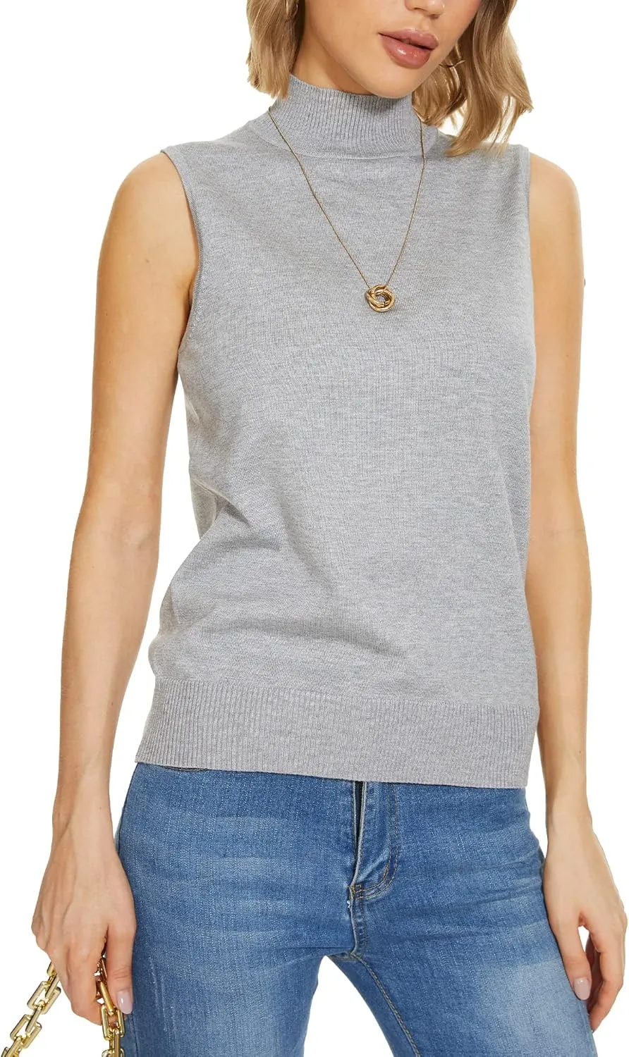 INKOFF Sleeveless Mock Neck Turtleneck Knit Tops Women Dressy Casual Sweater Vest Business Work Tank