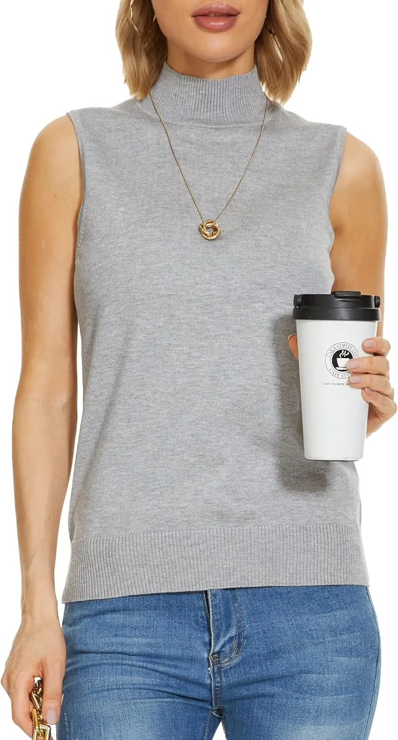 INKOFF Sleeveless Mock Neck Turtleneck Knit Tops Women Dressy Casual Sweater Vest Business Work Tank