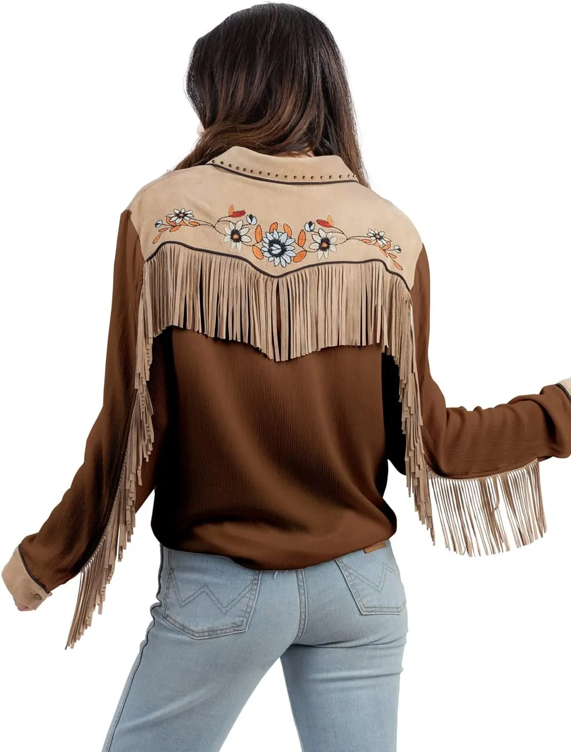 JOHN MOON Women's Embroidered Western Long Sleeve Buttons Down Shirts Collared Retro Casual Blouses Shirts