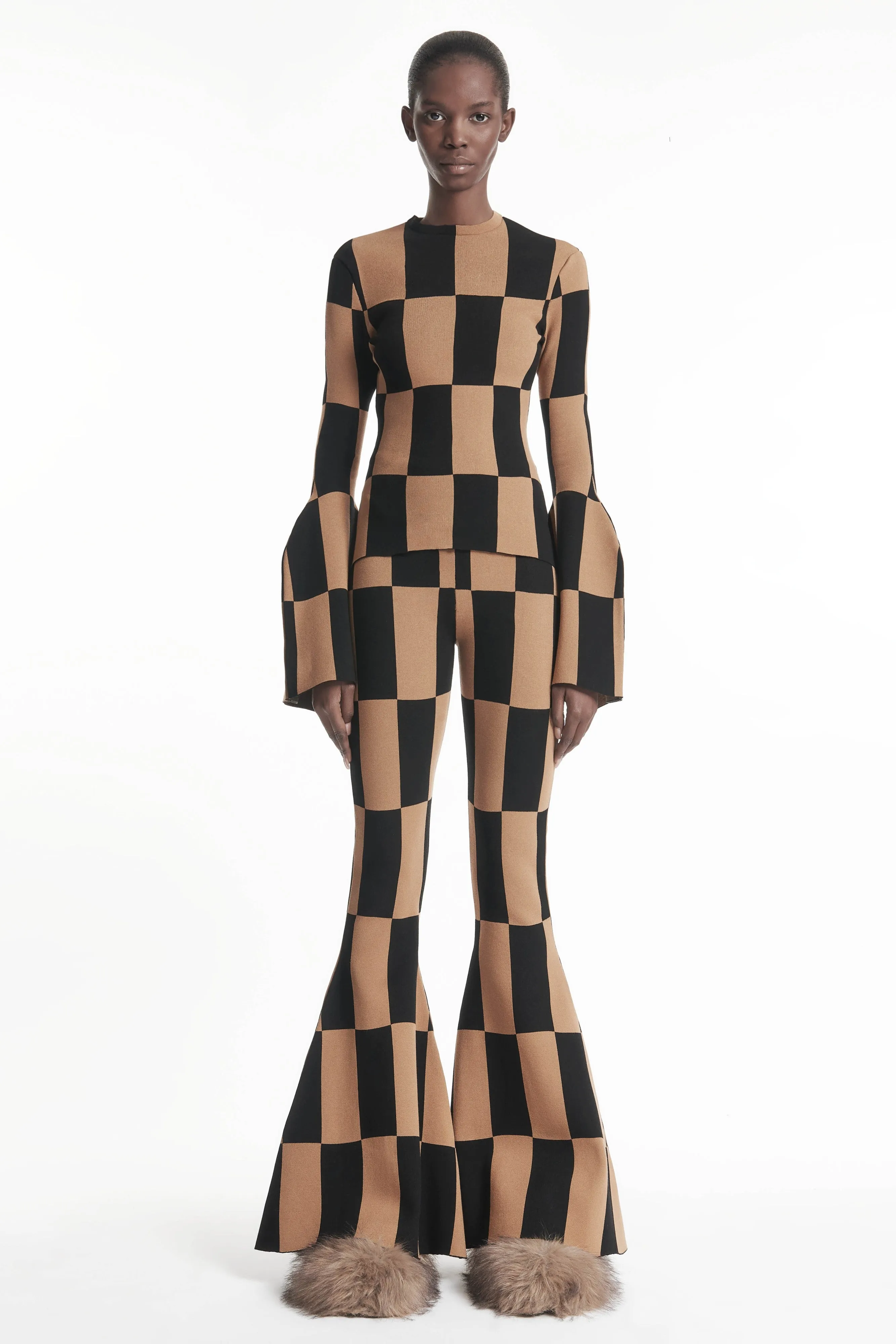 Knit Check Top Brown Black