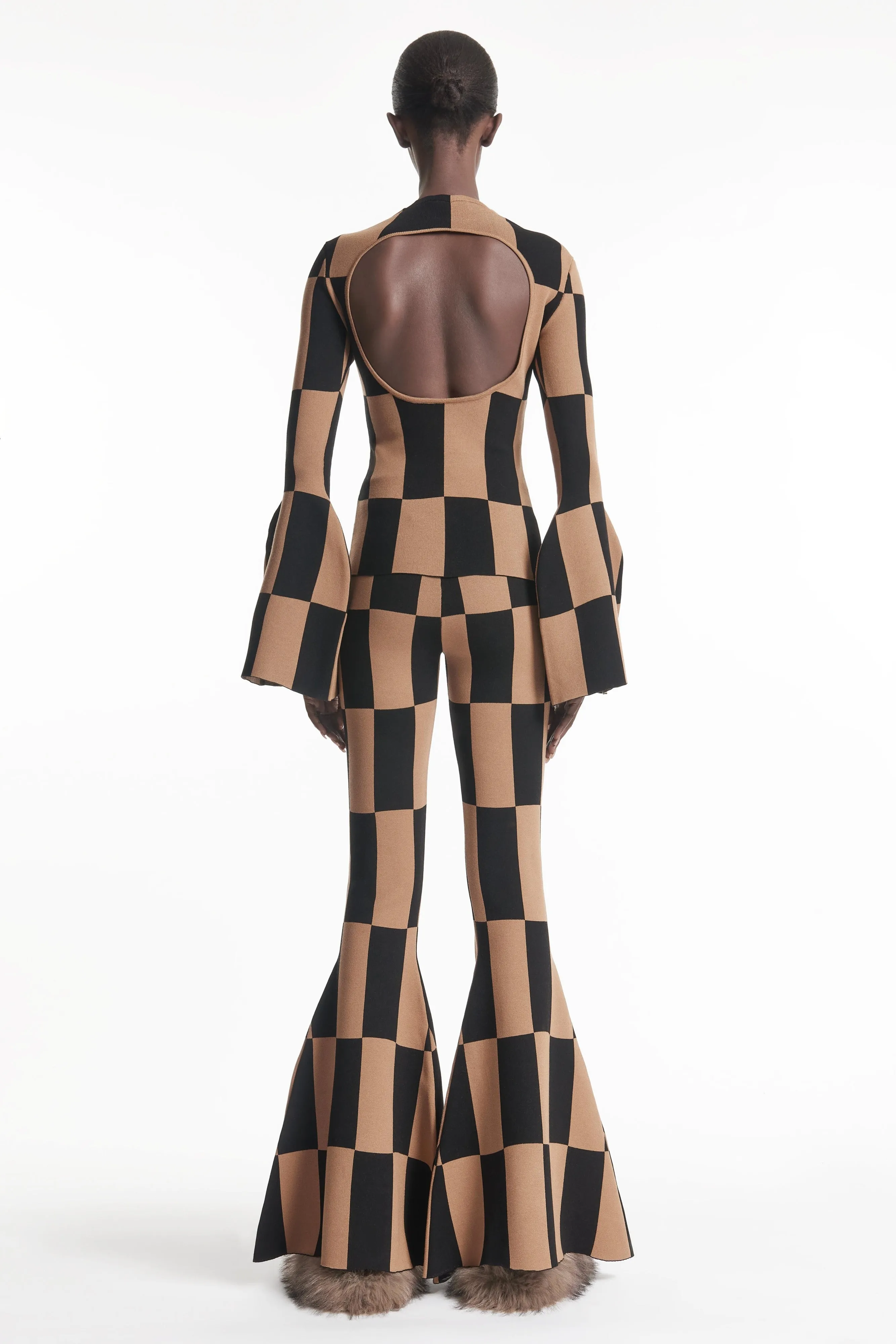 Knit Check Top Brown Black