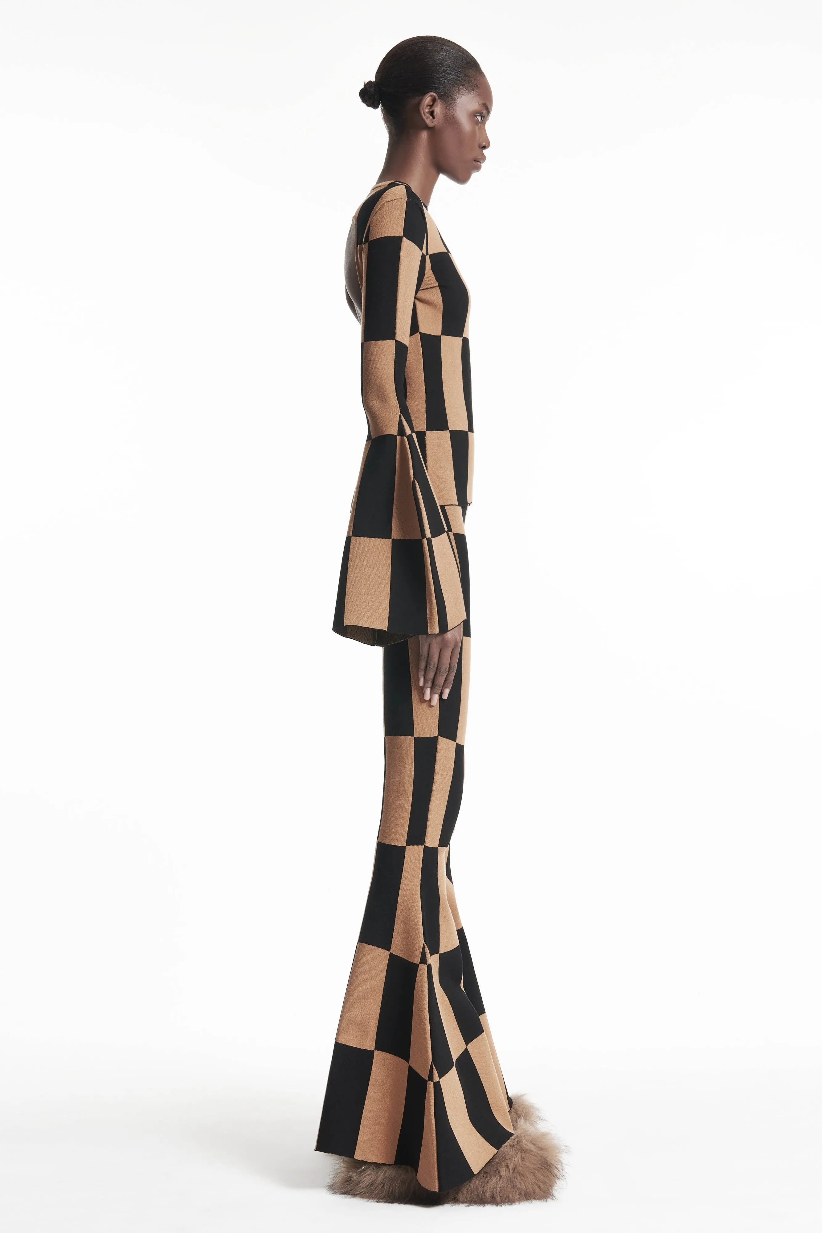 Knit Check Top Brown Black