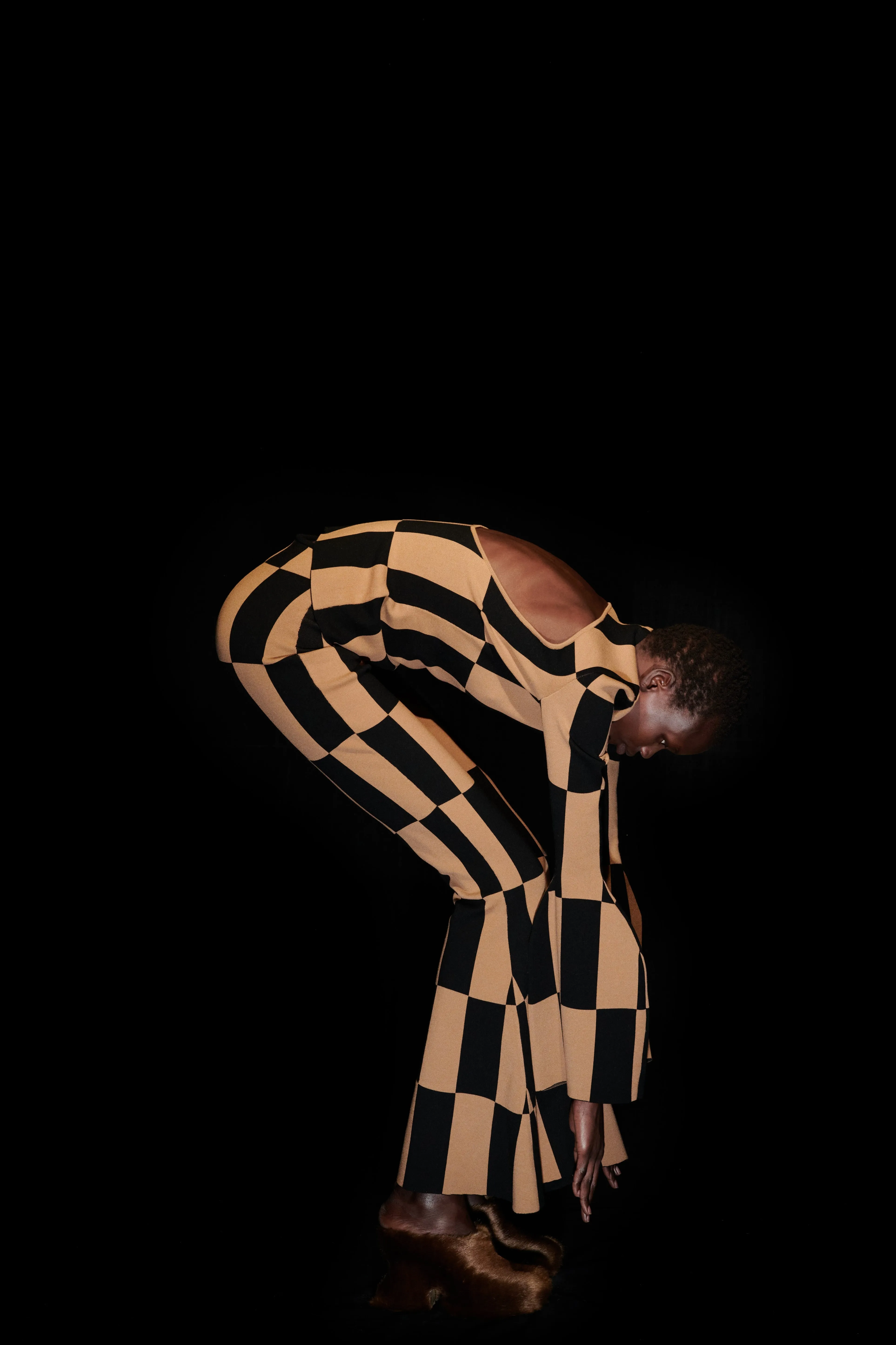 Knit Check Top Brown Black