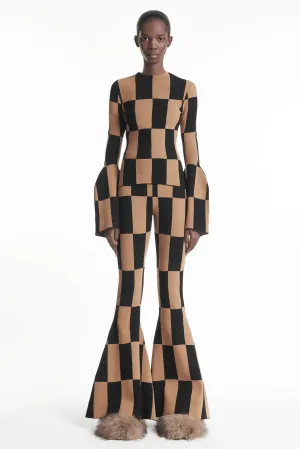 Knit Check Top Brown Black