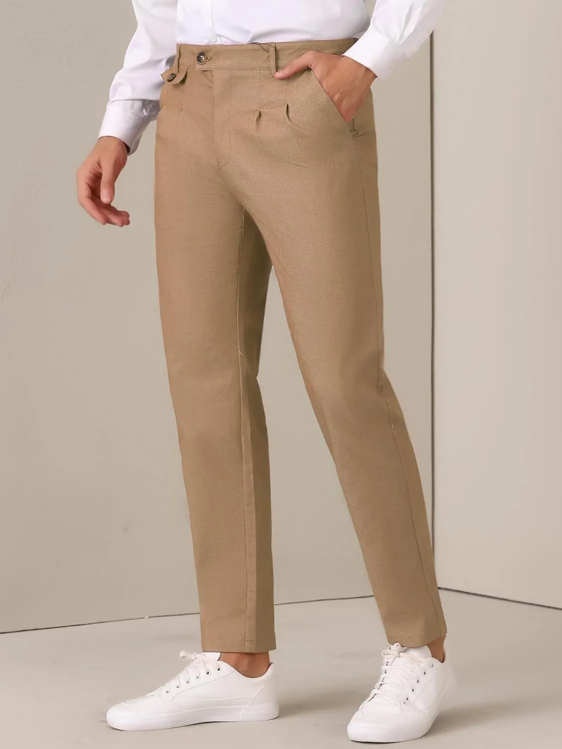 Lars Amadeus Dress Pants for Men's Pleated Front Tapered Leg Business Chino Trousers