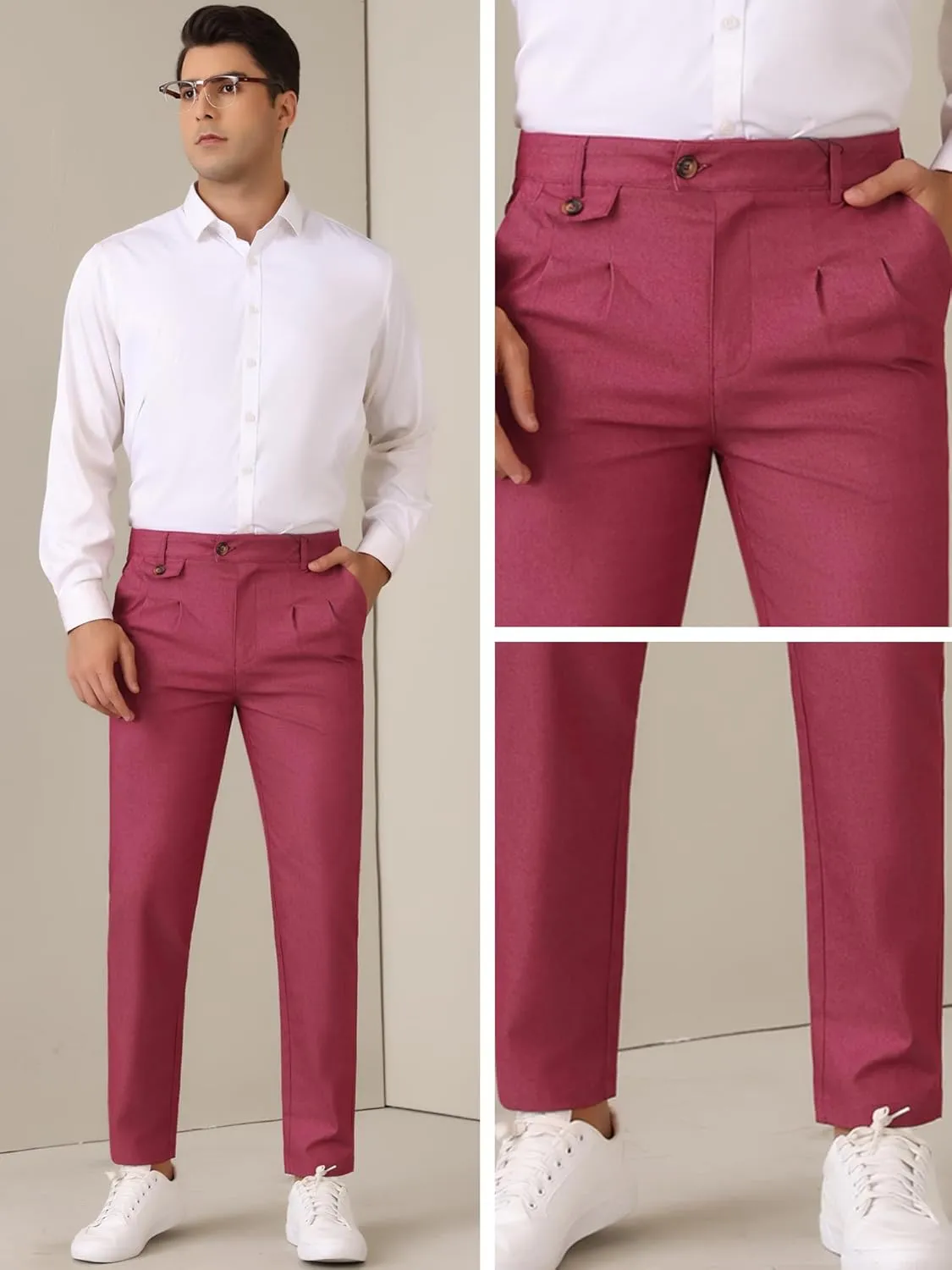 Lars Amadeus Dress Pants for Men's Pleated Front Tapered Leg Business Chino Trousers