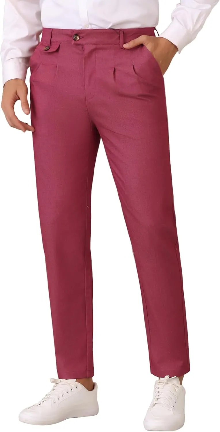 Lars Amadeus Dress Pants for Men's Pleated Front Tapered Leg Business Chino Trousers