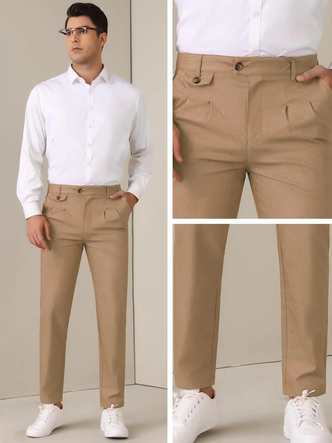 Lars Amadeus Dress Pants for Men's Pleated Front Tapered Leg Business Chino Trousers