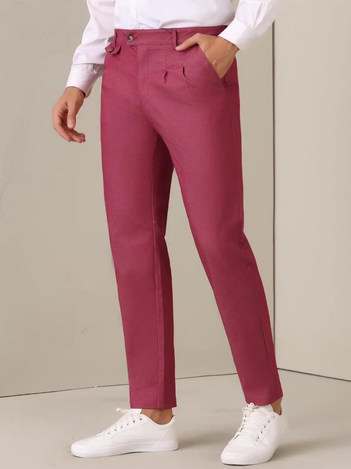 Lars Amadeus Dress Pants for Men's Pleated Front Tapered Leg Business Chino Trousers