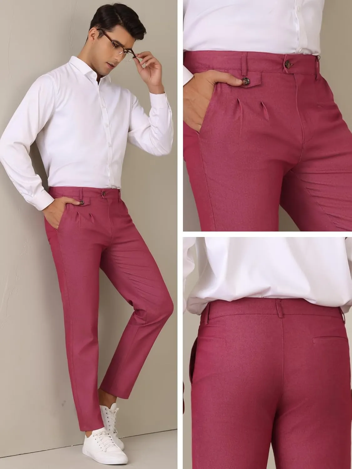 Lars Amadeus Dress Pants for Men's Pleated Front Tapered Leg Business Chino Trousers