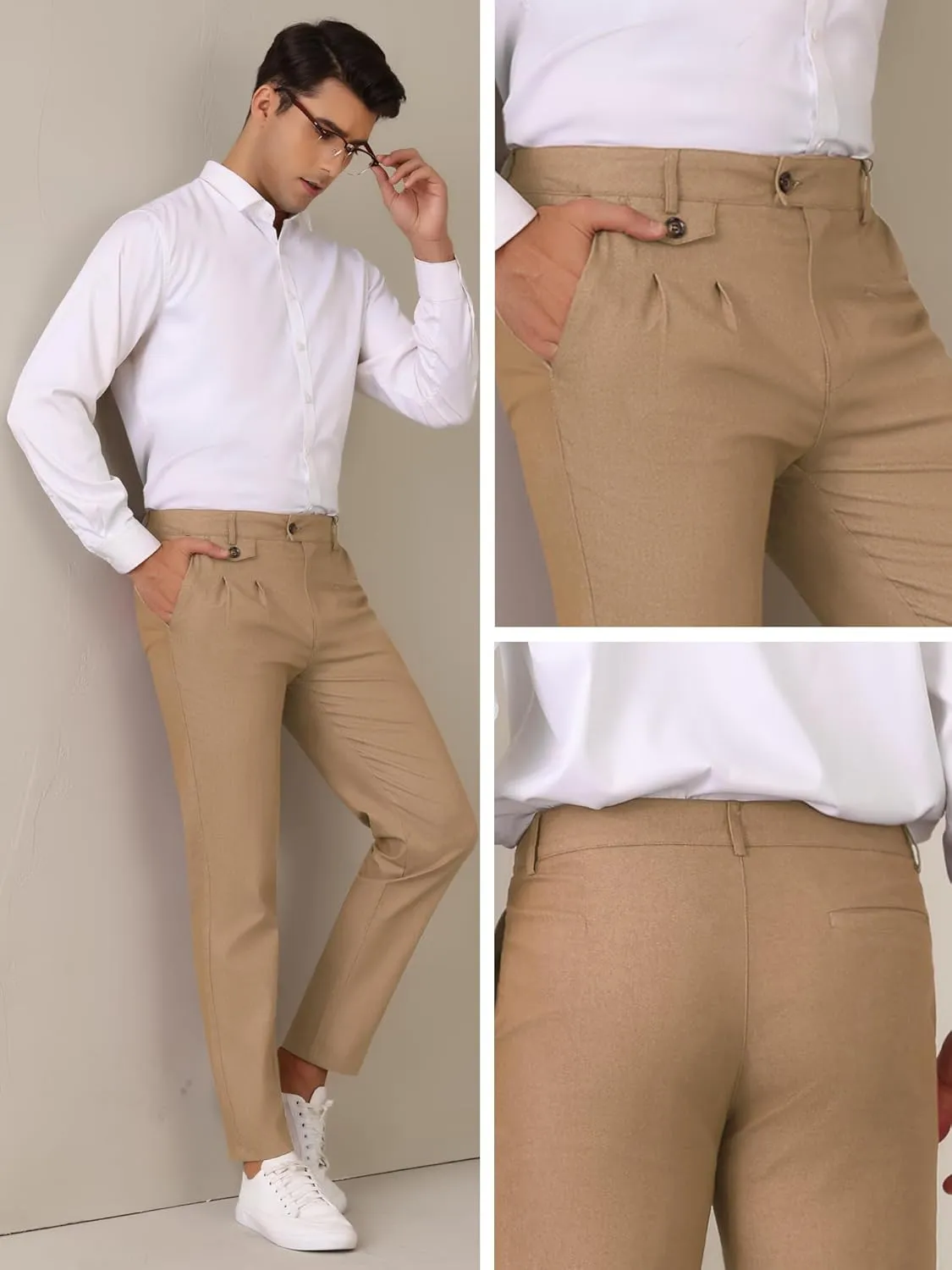 Lars Amadeus Dress Pants for Men's Pleated Front Tapered Leg Business Chino Trousers