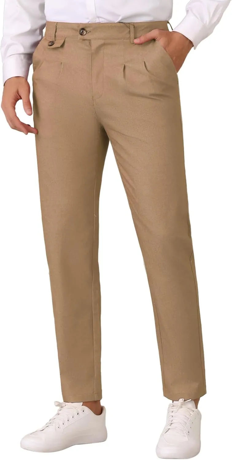 Lars Amadeus Dress Pants for Men's Pleated Front Tapered Leg Business Chino Trousers