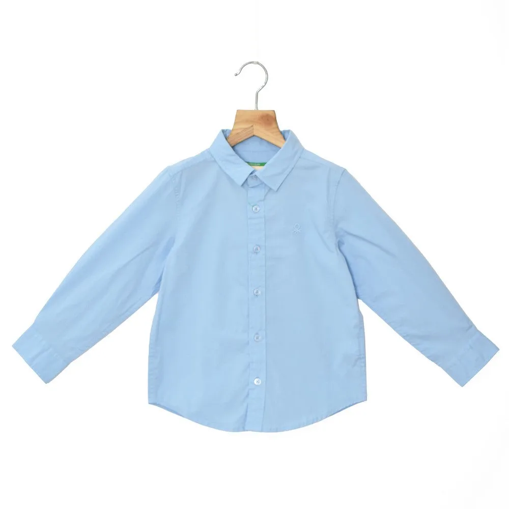 Light Blue Spread Collar Solid Casual Shirt