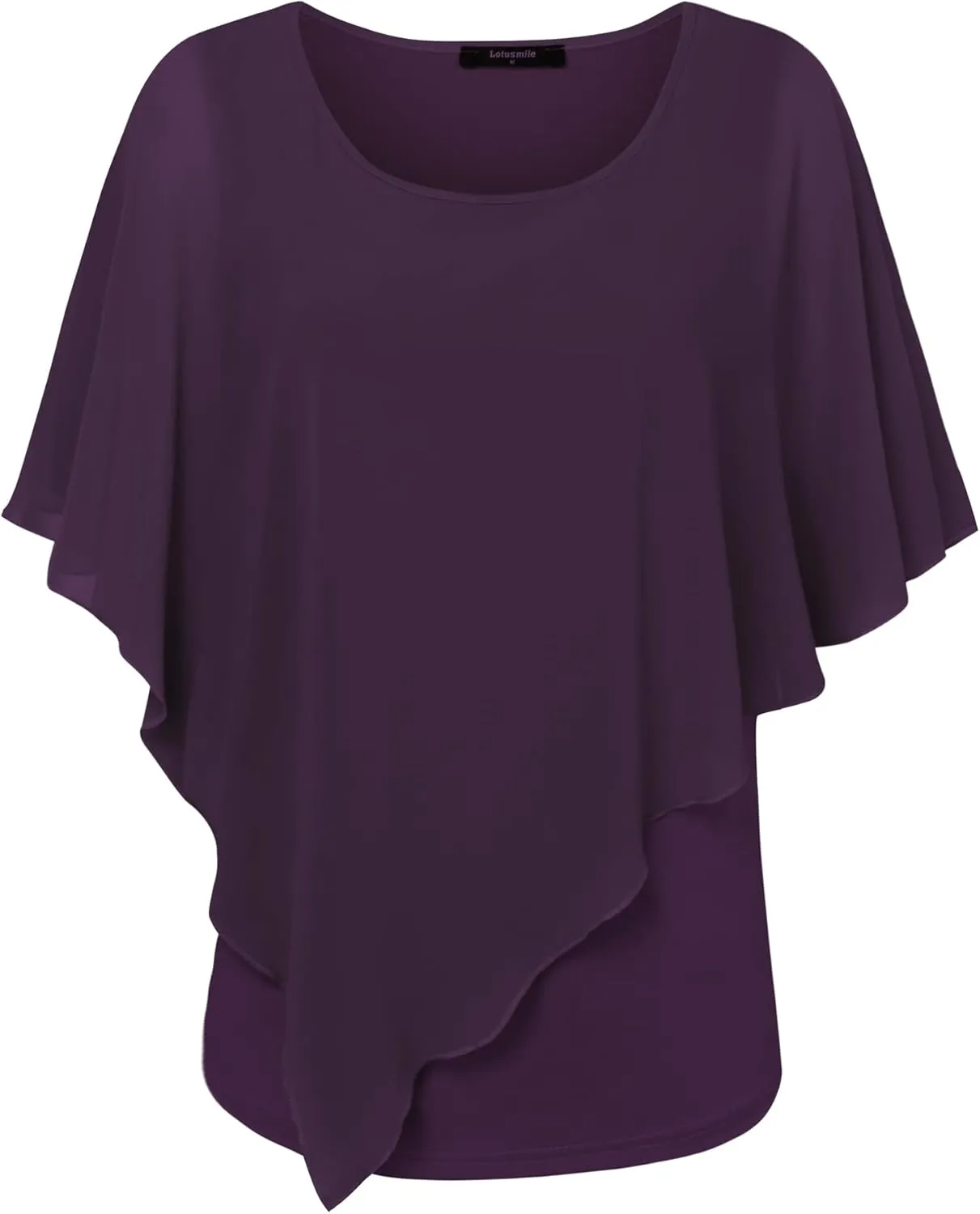 Lotusmile Women's Lightweight Flowy Shirt Double-Layered Printed Chiffon Poncho Blouse Top