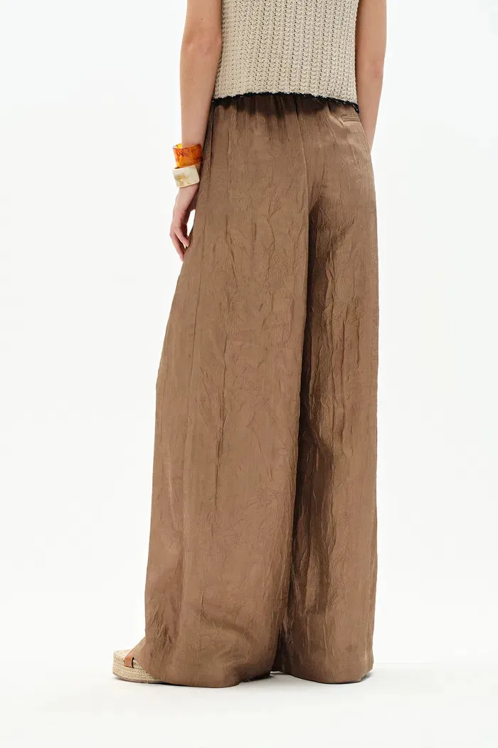 Louise Textured Loose Boho Pants in Wrinkled Satin