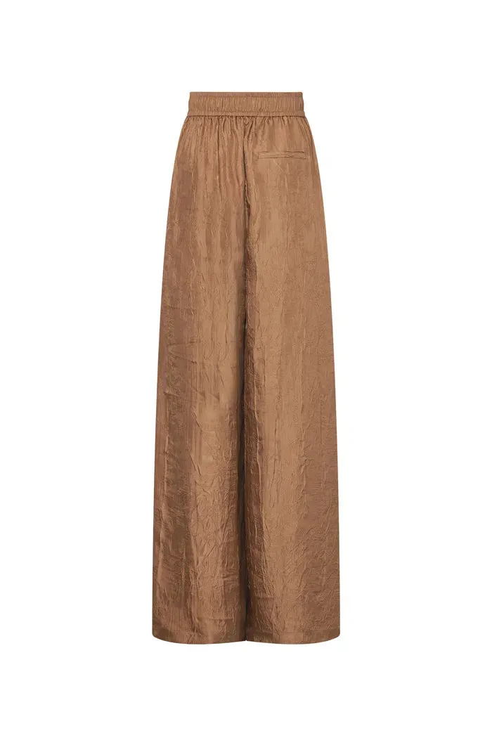 Louise Textured Loose Boho Pants in Wrinkled Satin