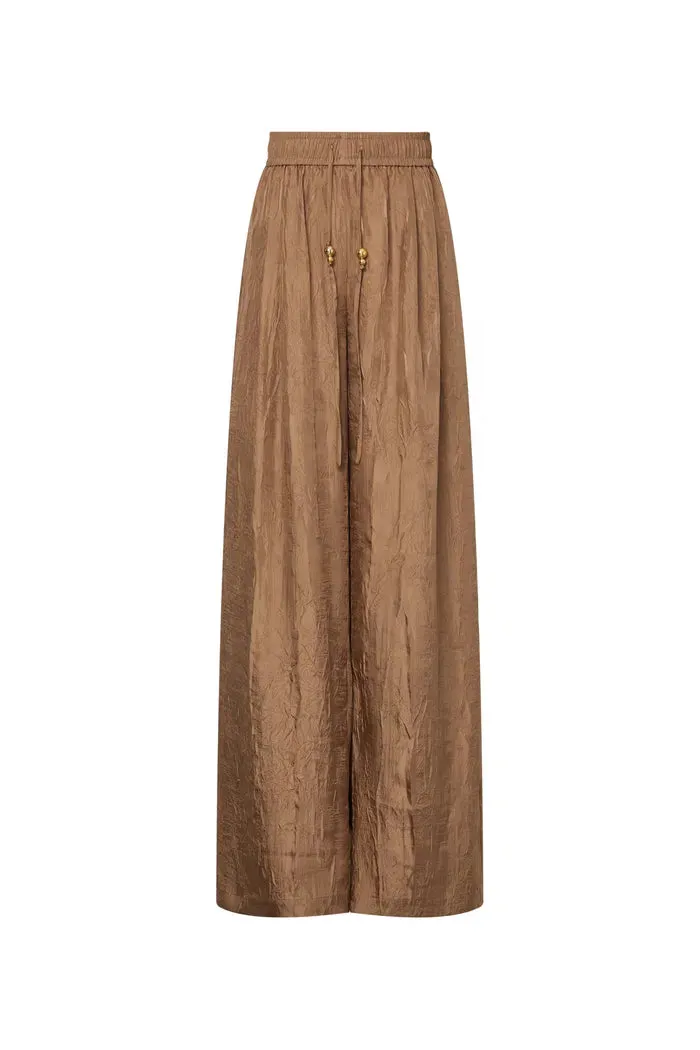 Louise Textured Loose Boho Pants in Wrinkled Satin
