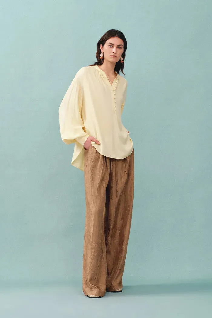 Louise Textured Loose Boho Pants in Wrinkled Satin