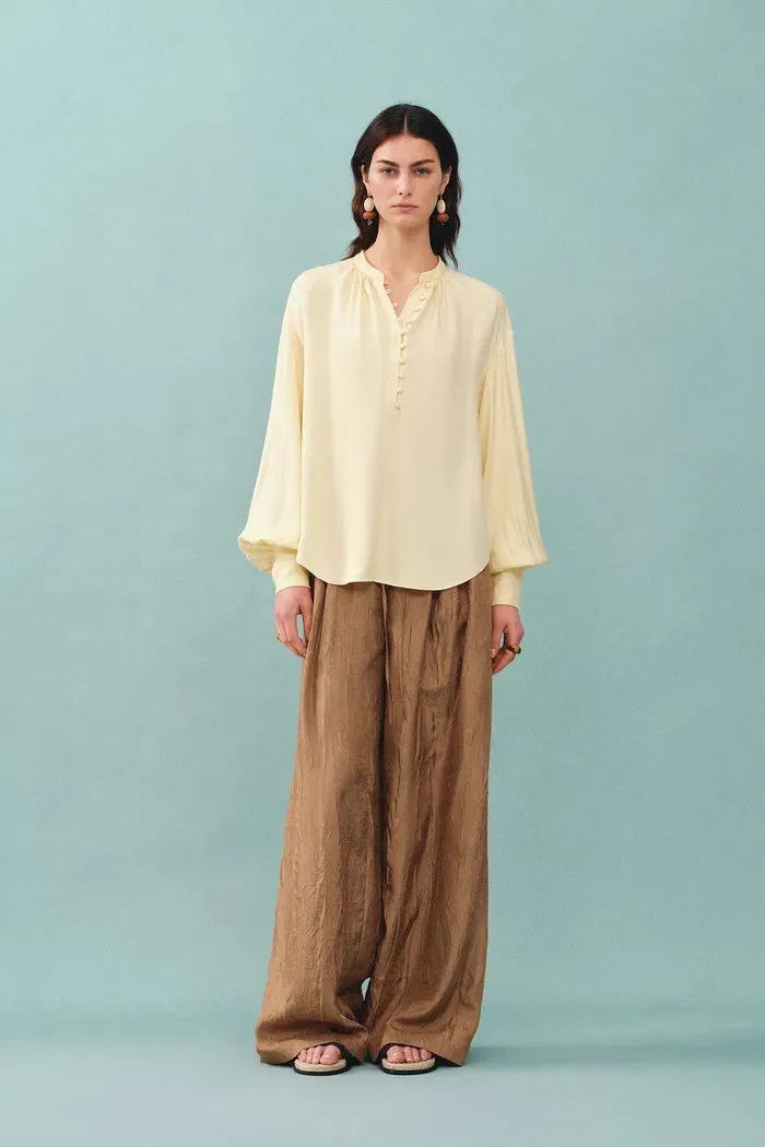 Louise Textured Loose Boho Pants in Wrinkled Satin