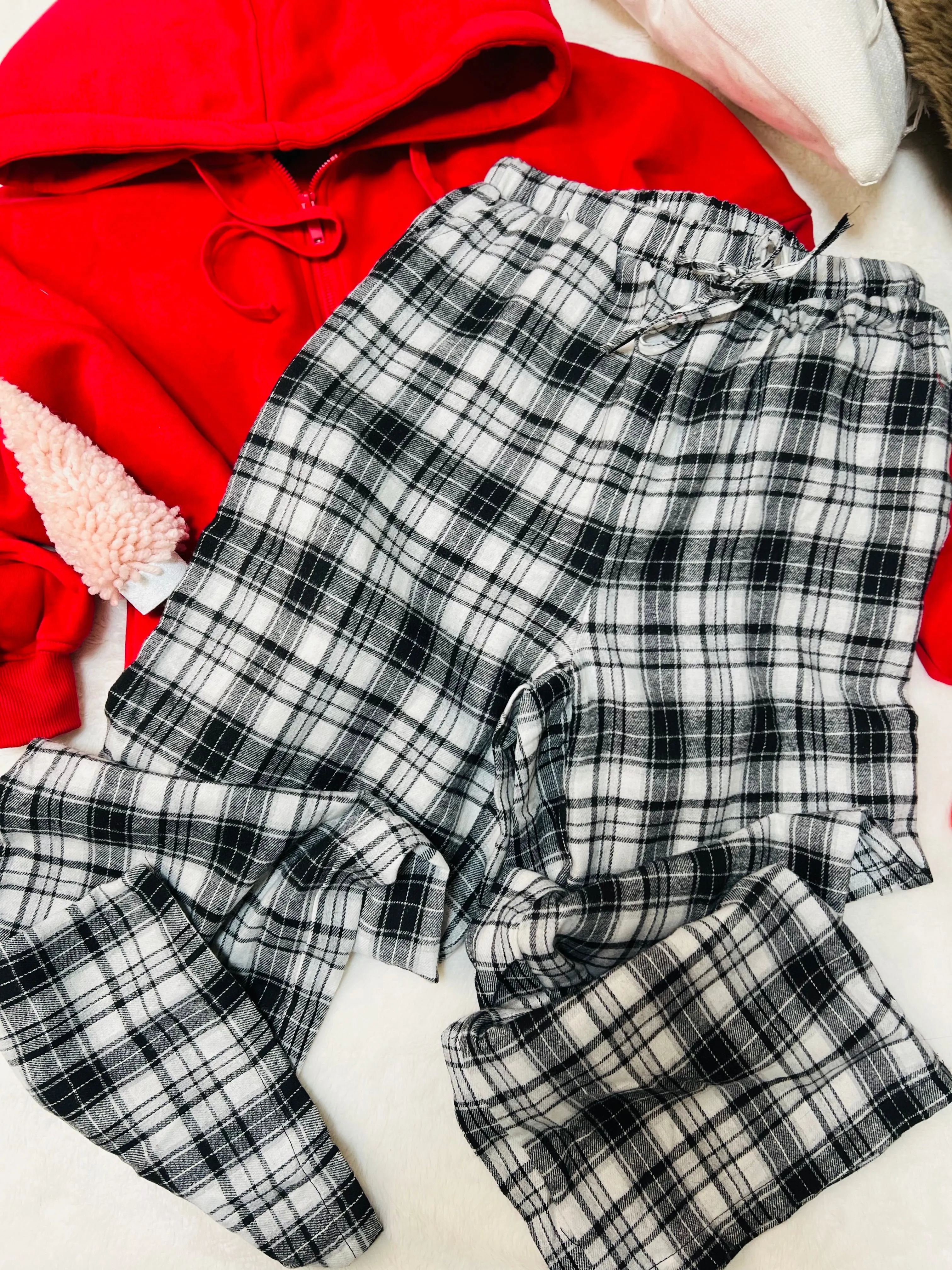 Lounging Around Plaid Wide Leg PJ Pant- White
