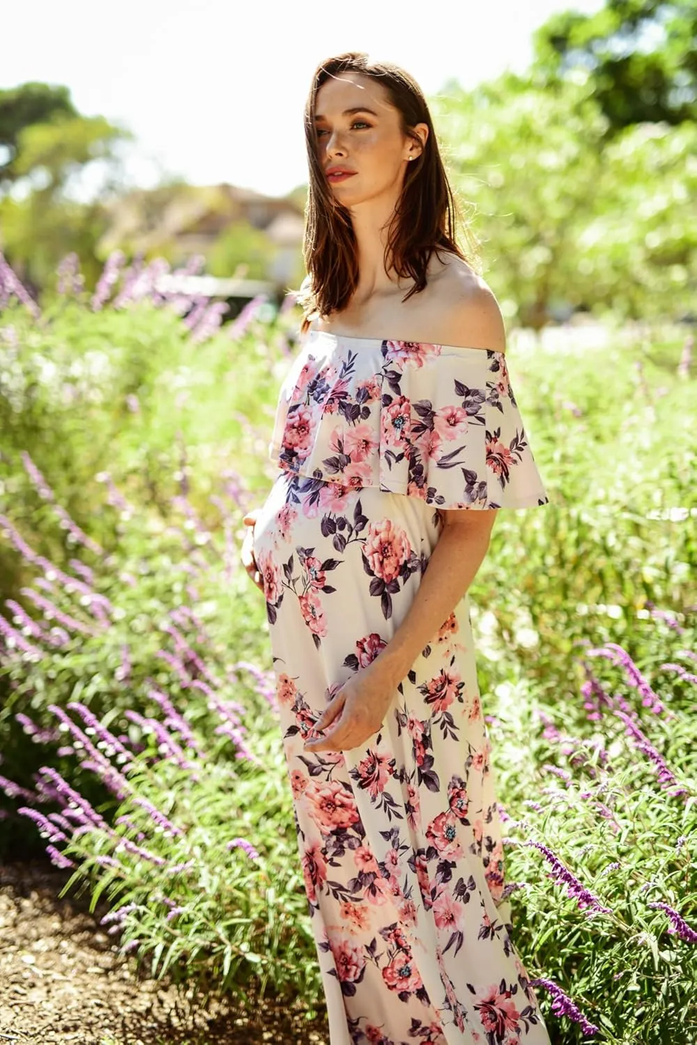 Maternity Dress Off Shoulder Maxi Pregnant Women Baby Shower Photoshoot
