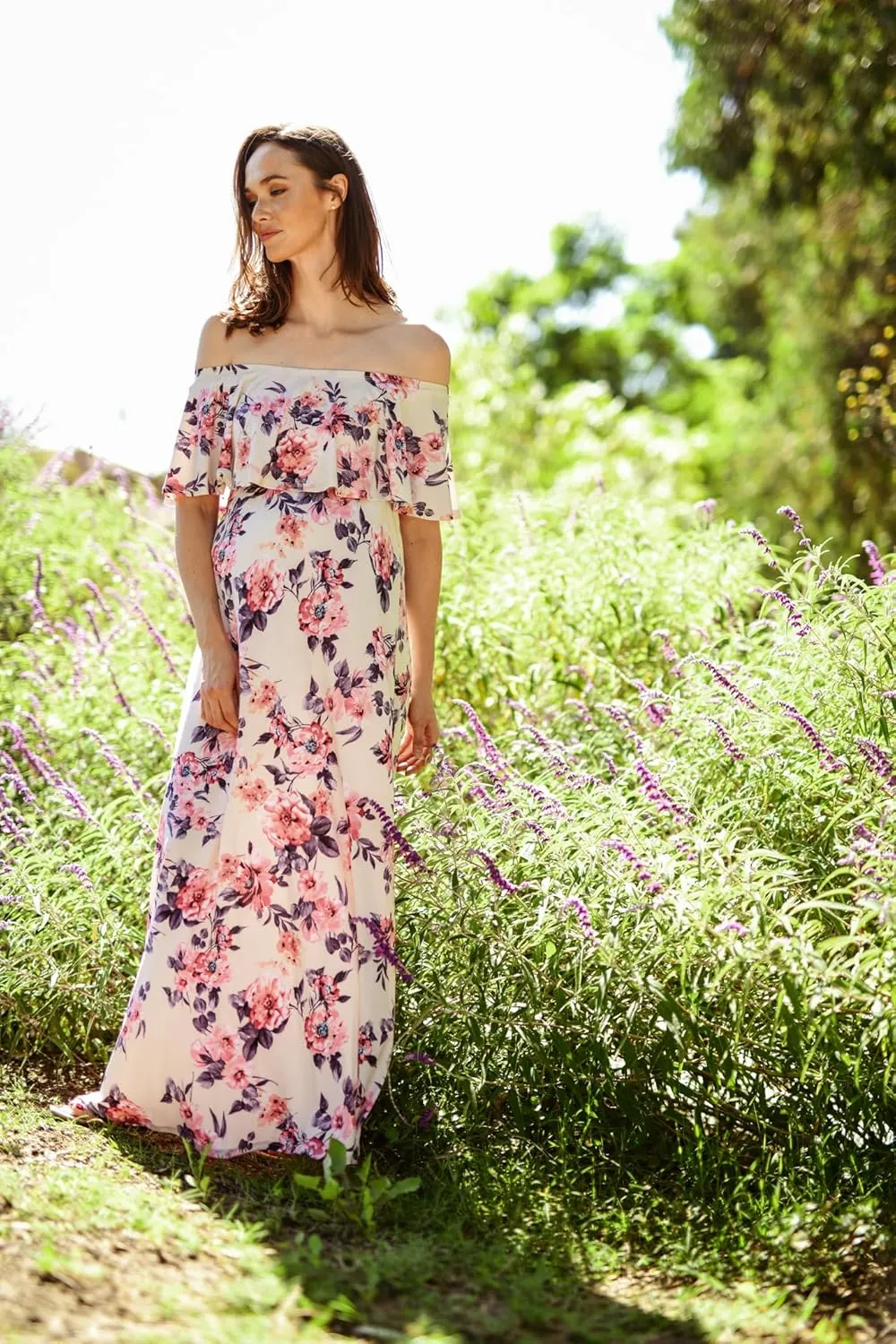 Maternity Dress Off Shoulder Maxi Pregnant Women Baby Shower Photoshoot
