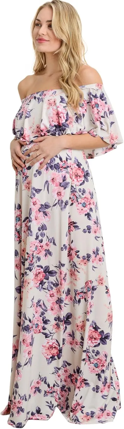 Maternity Dress Off Shoulder Maxi Pregnant Women Baby Shower Photoshoot