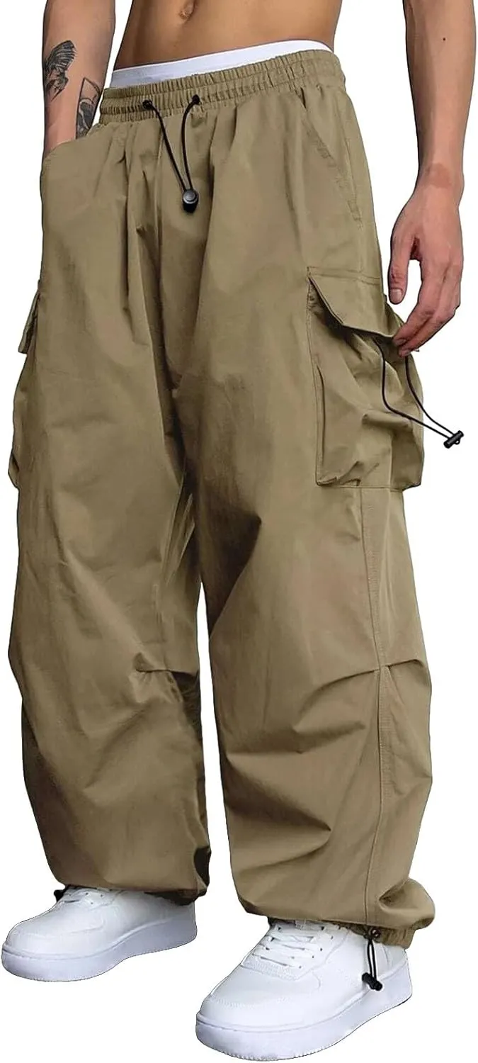 Men's Baggy Cargo Pants,Work Parachute Cargo Pants Y2k Casual Hip Hop Harem Pants with Pockets Sports Running Streewear