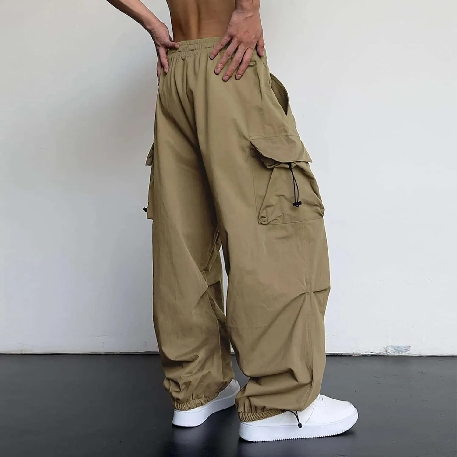 Men's Baggy Cargo Pants,Work Parachute Cargo Pants Y2k Casual Hip Hop Harem Pants with Pockets Sports Running Streewear