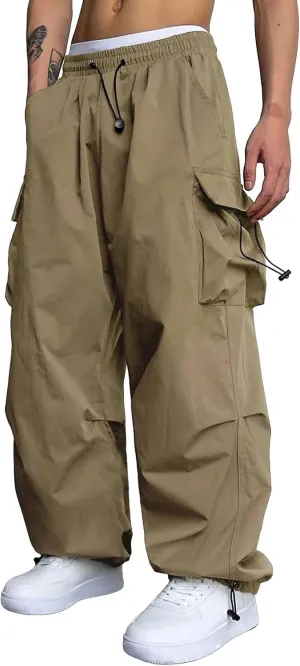 Men's Baggy Cargo Pants,Work Parachute Cargo Pants Y2k Casual Hip Hop Harem Pants with Pockets Sports Running Streewear