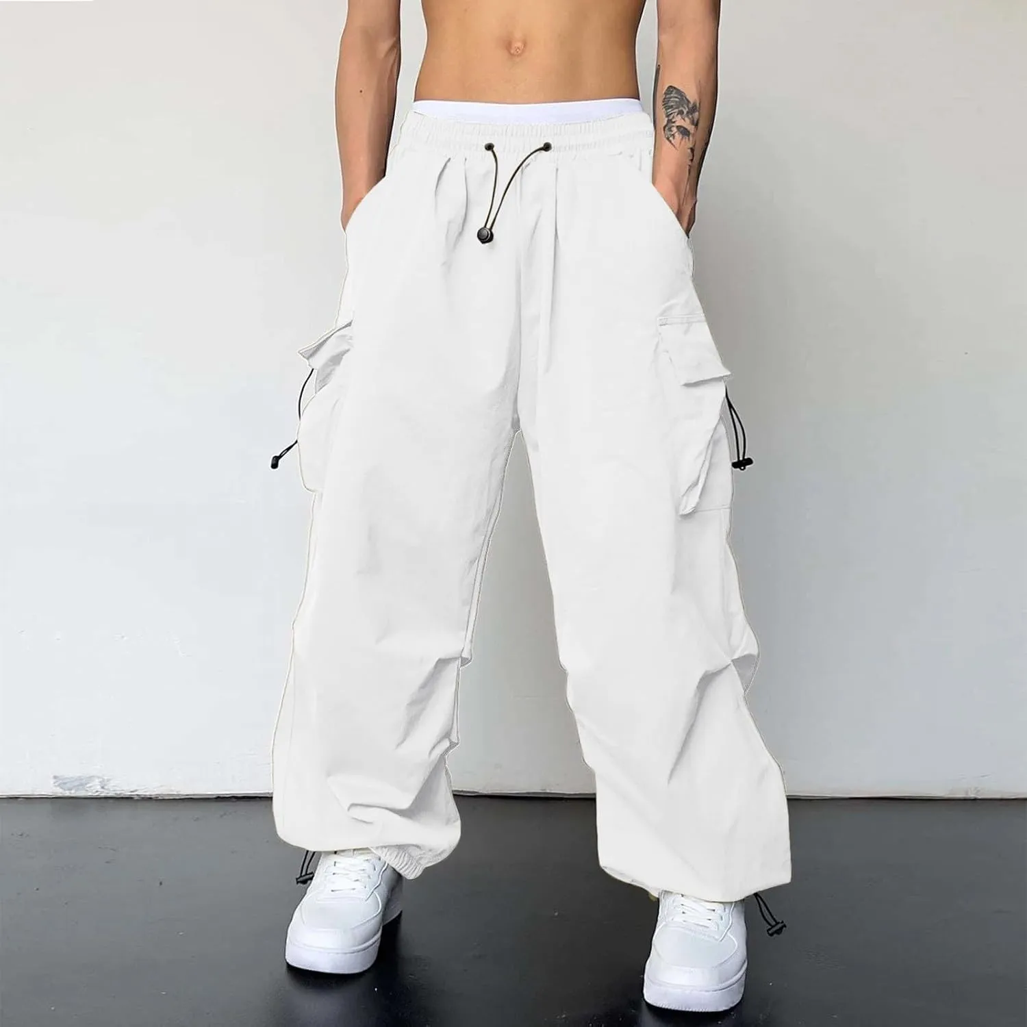 Men's Baggy Cargo Pants,Work Parachute Cargo Pants Y2k Casual Hip Hop Harem Pants with Pockets Sports Running Streewear