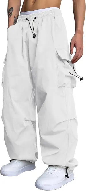 Men's Baggy Cargo Pants,Work Parachute Cargo Pants Y2k Casual Hip Hop Harem Pants with Pockets Sports Running Streewear