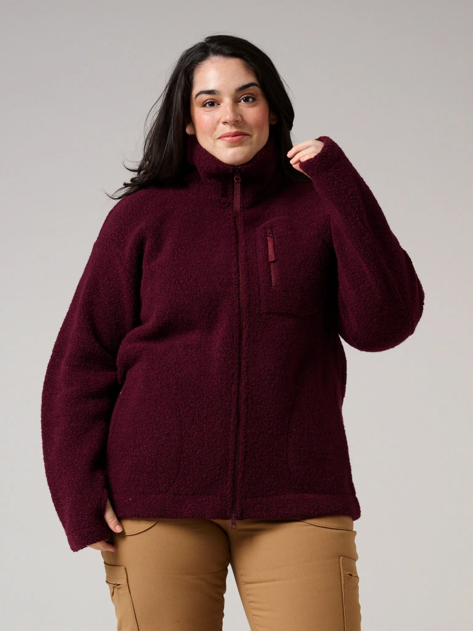 Minna Minimalist Wool Fleece Jacket Burgundy