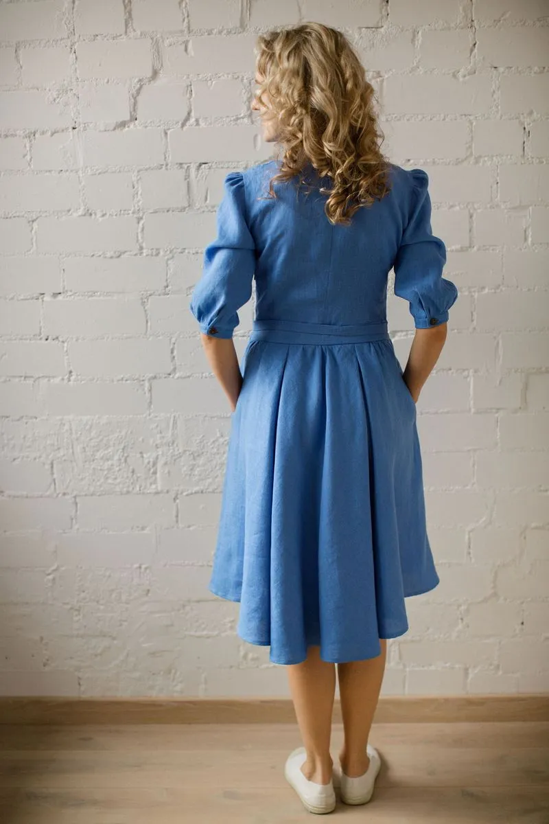 Mock-Neckline Elegant Linen Dress