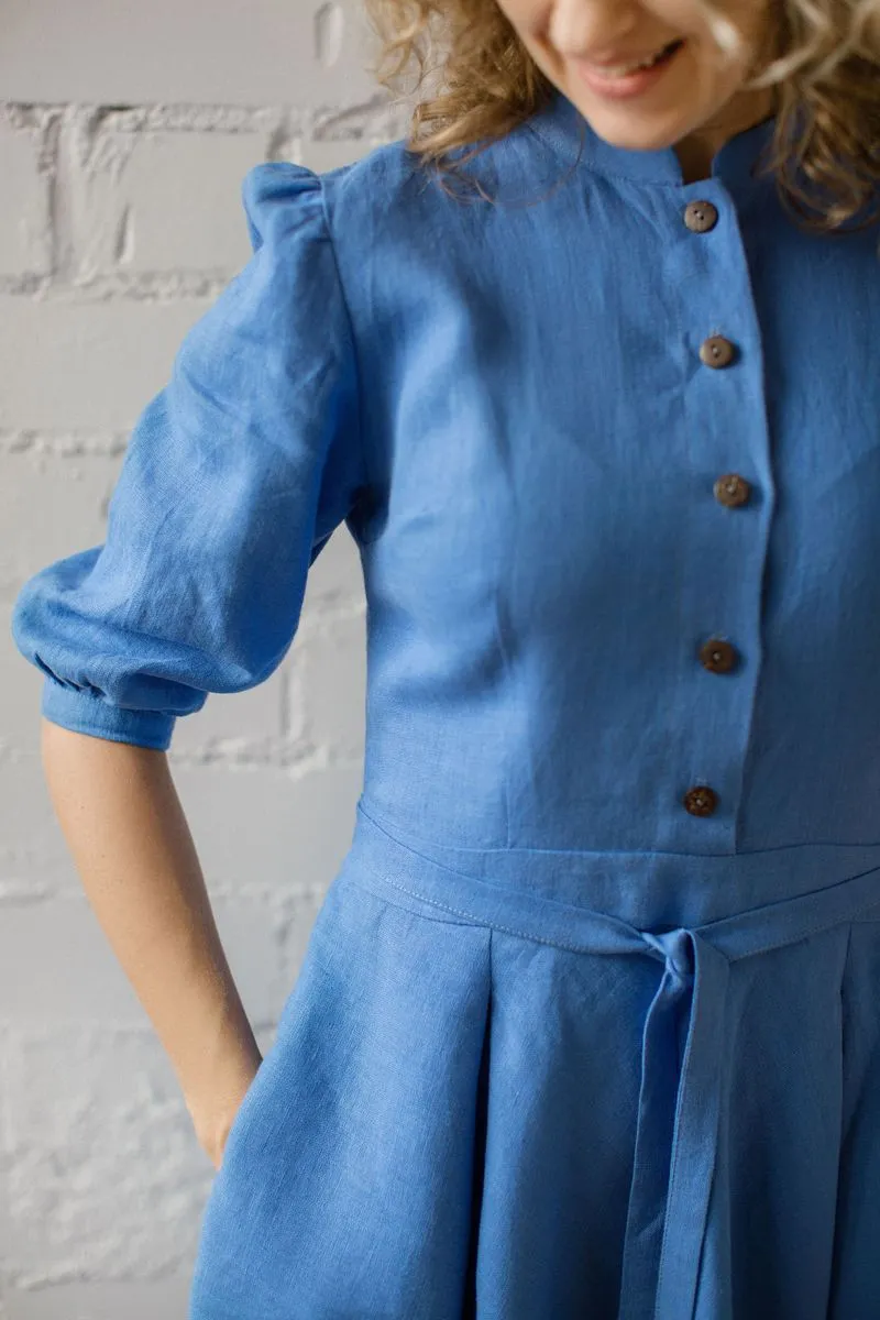 Mock-Neckline Elegant Linen Dress
