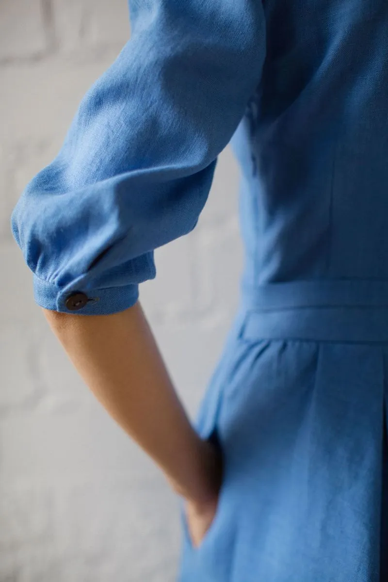Mock-Neckline Elegant Linen Dress