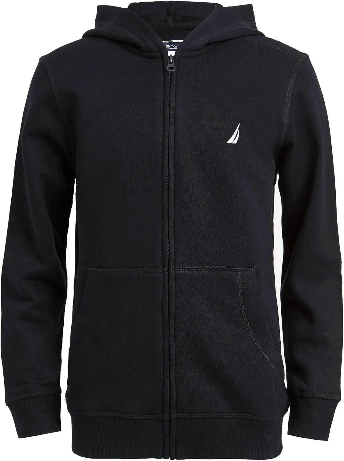 Nautica Boys' Zip Up Hoodie Sweatshirt, Signature Logo Design, Kangaroo Pockets, Made with Lightweight Fleece