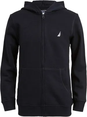 Nautica Boys' Zip Up Hoodie Sweatshirt, Signature Logo Design, Kangaroo Pockets, Made with Lightweight Fleece